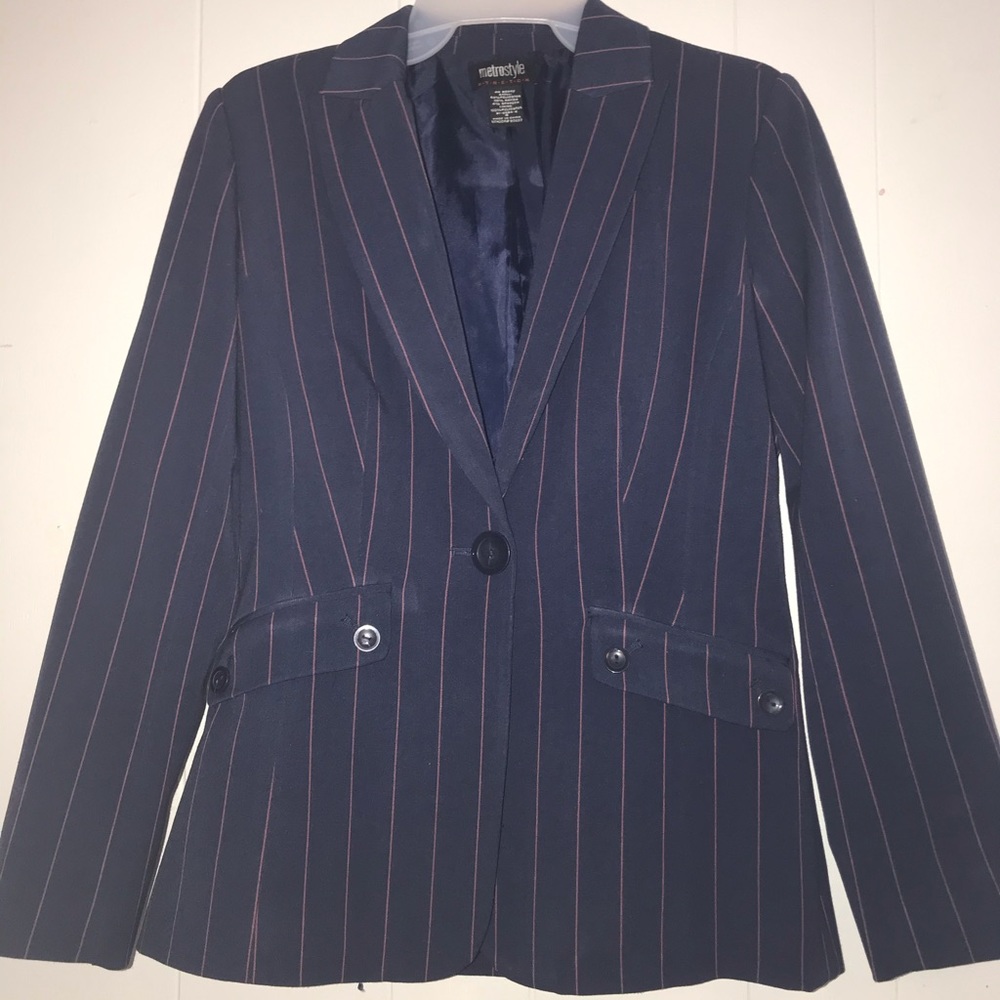 Navy blue blazer with pink stripes